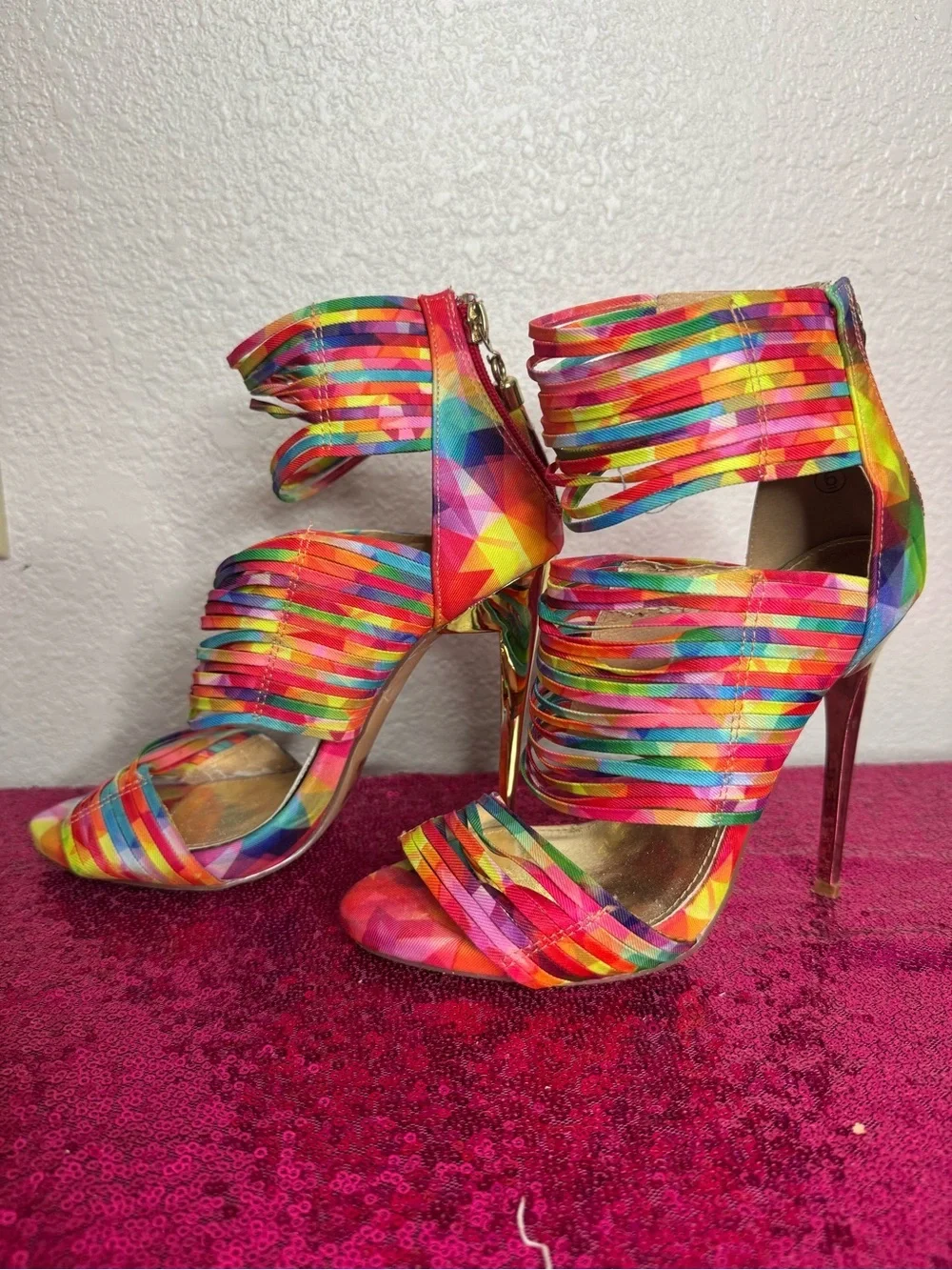2/for $20 🪩 CHARLOTTE RUSSE Multicolor Strappy Stiletto, Metallic Heel (Size 6)